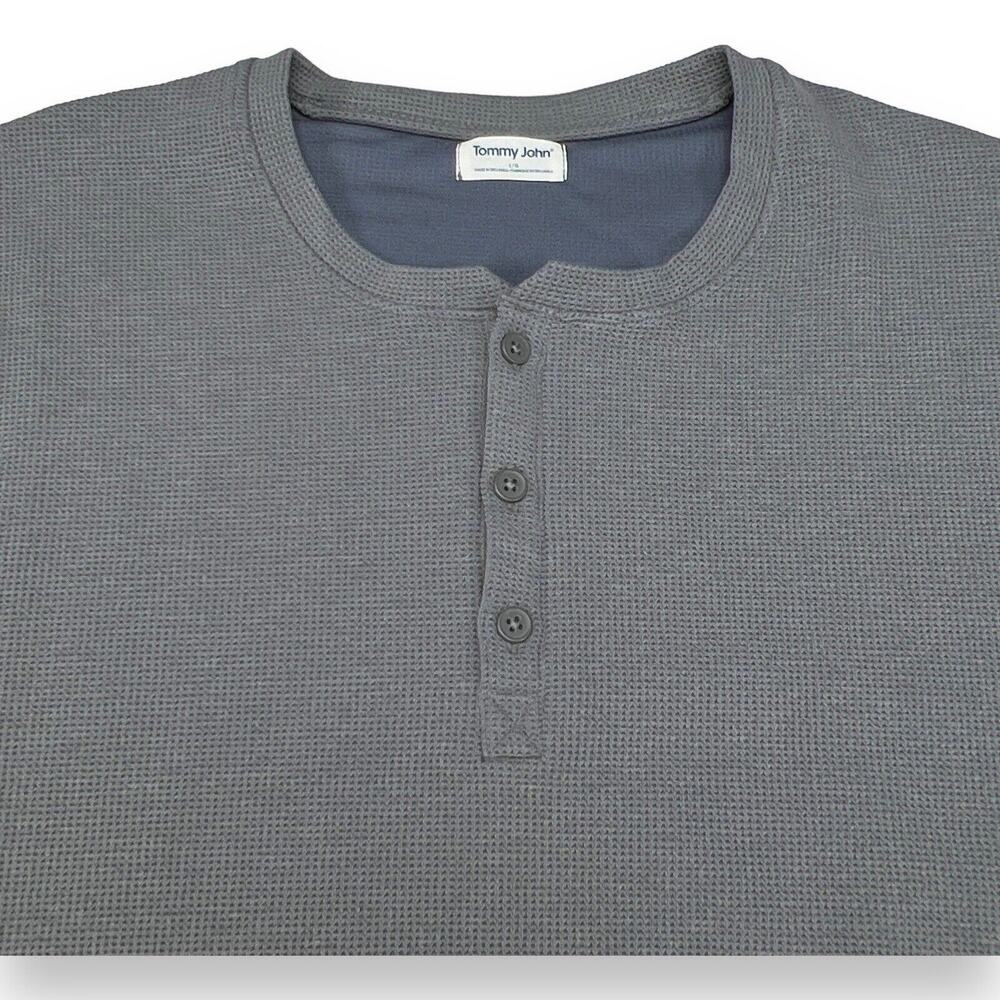 Tommy John Mens Large Lounge Waffle Henley Long Sleeve Shirt Gray $88 NEW!